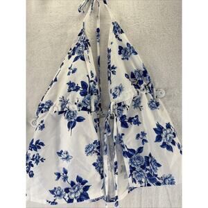 Women’s XS Extra Small Blue And White Floral Halter Top Blouse Shirt Coquette